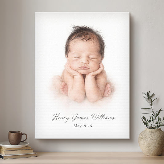 Baby Ink Line Artistic Design Custom Portrait | Stretched Canvas