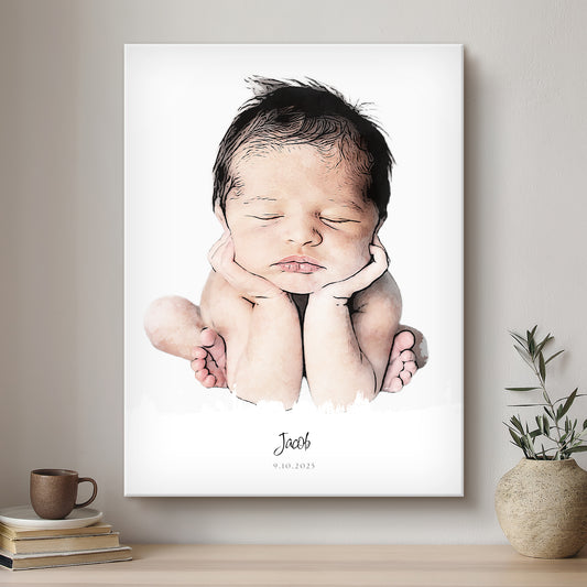 Baby Ink Line Artistic Design Custom Portrait | Stretched Canvas