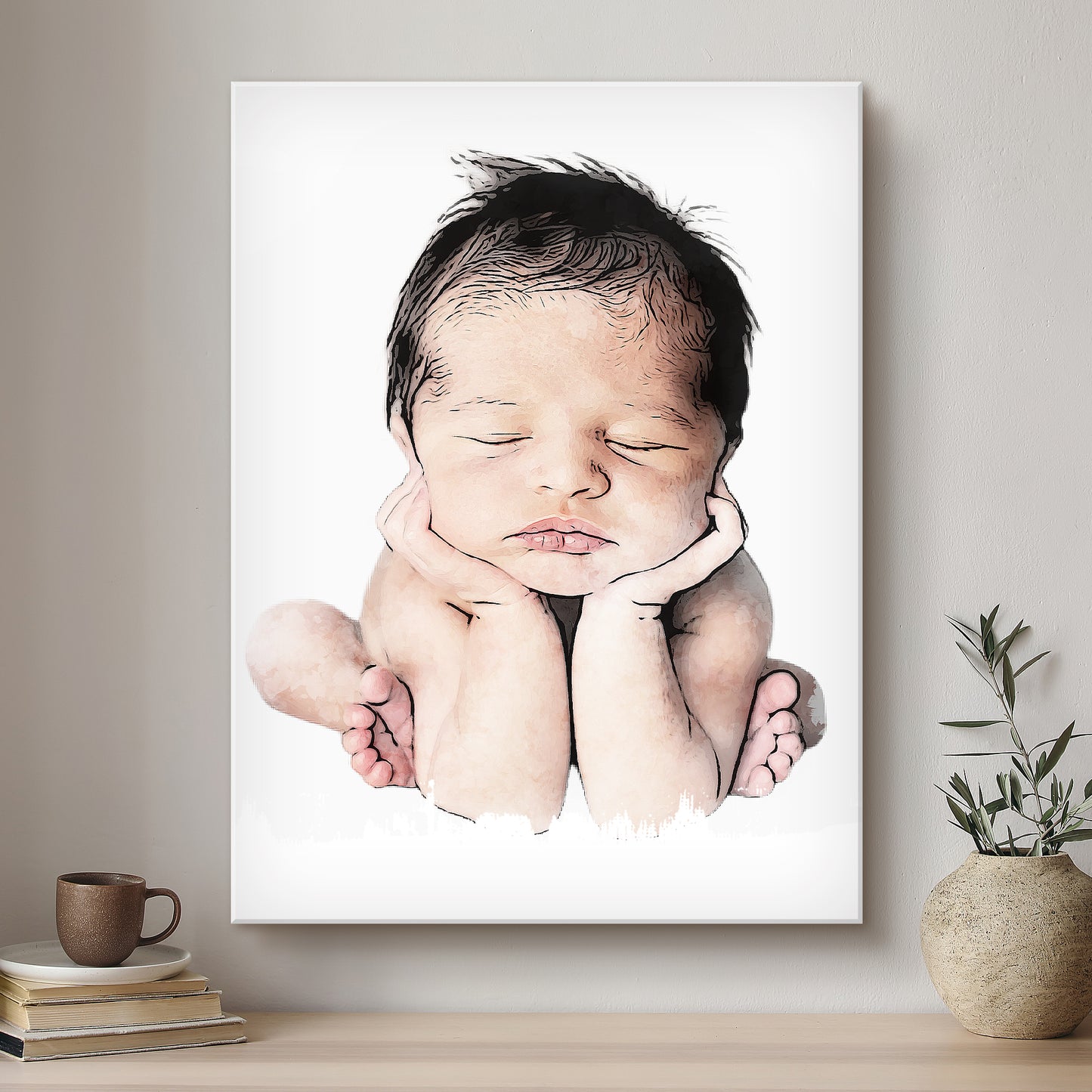 Baby Ink Line Artistic Design Custom Portrait | Stretched Canvas