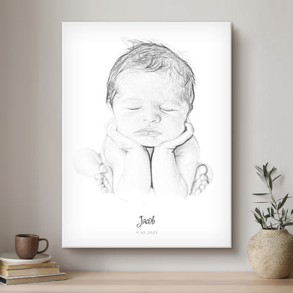 Baby & Me Black & White Artistic Design Custom Portrait | Stretched Canvas