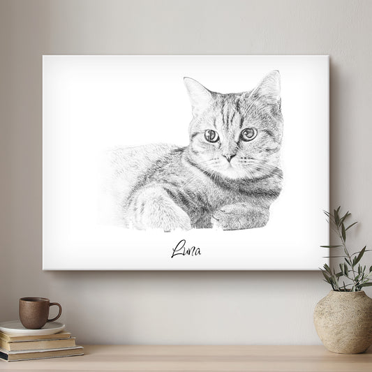 Cat Black & White Artistic Design Custom Portrait | Stretched Canvas