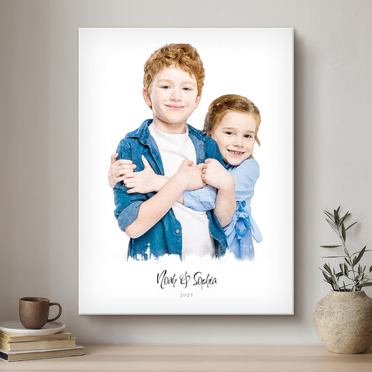 Children Soft Watercolour Custom Portrait | Stretched Canvas