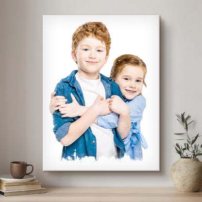 Children Soft Watercolour Custom Portrait | Stretched Canvas