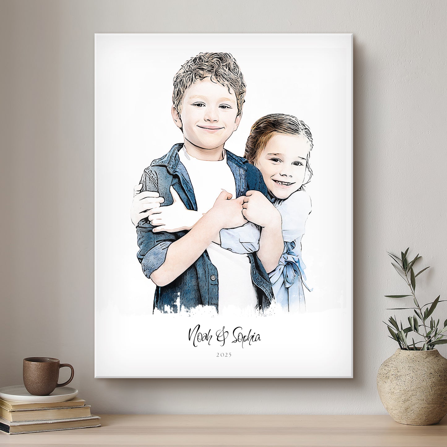Children Ink Line Artistic Design Custom Portrait | Stretched Canvas