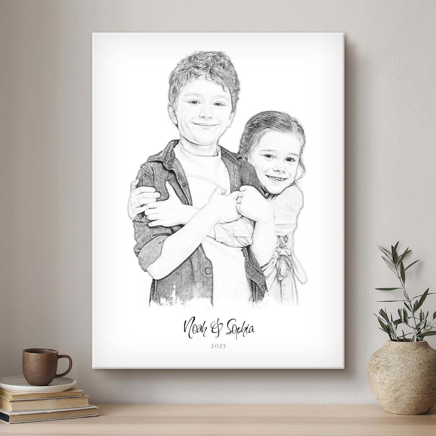 Children Black & White Artistic Design Custom Portrait | Stretched Canvas