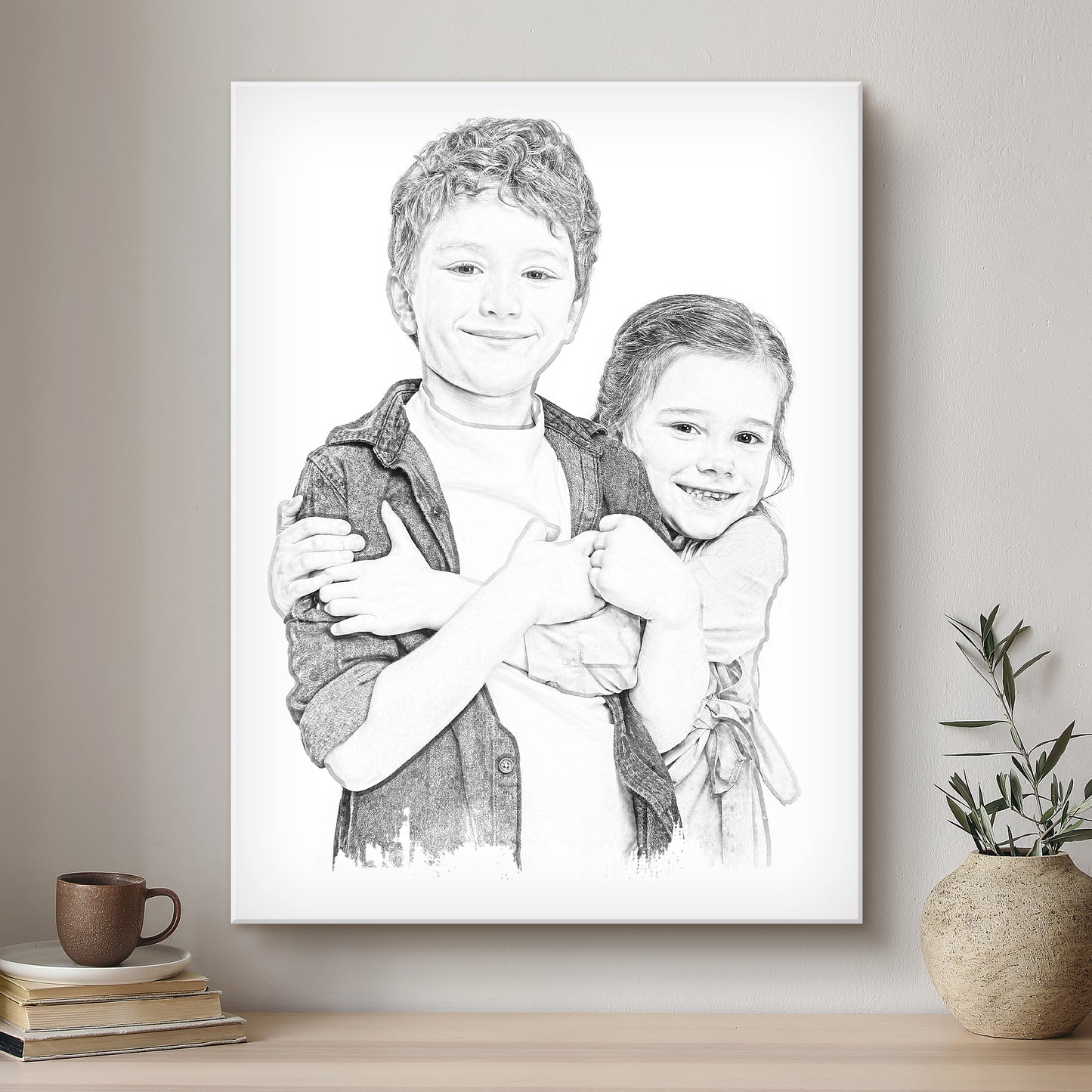 Children Black & White Artistic Design Custom Portrait | Stretched Canvas