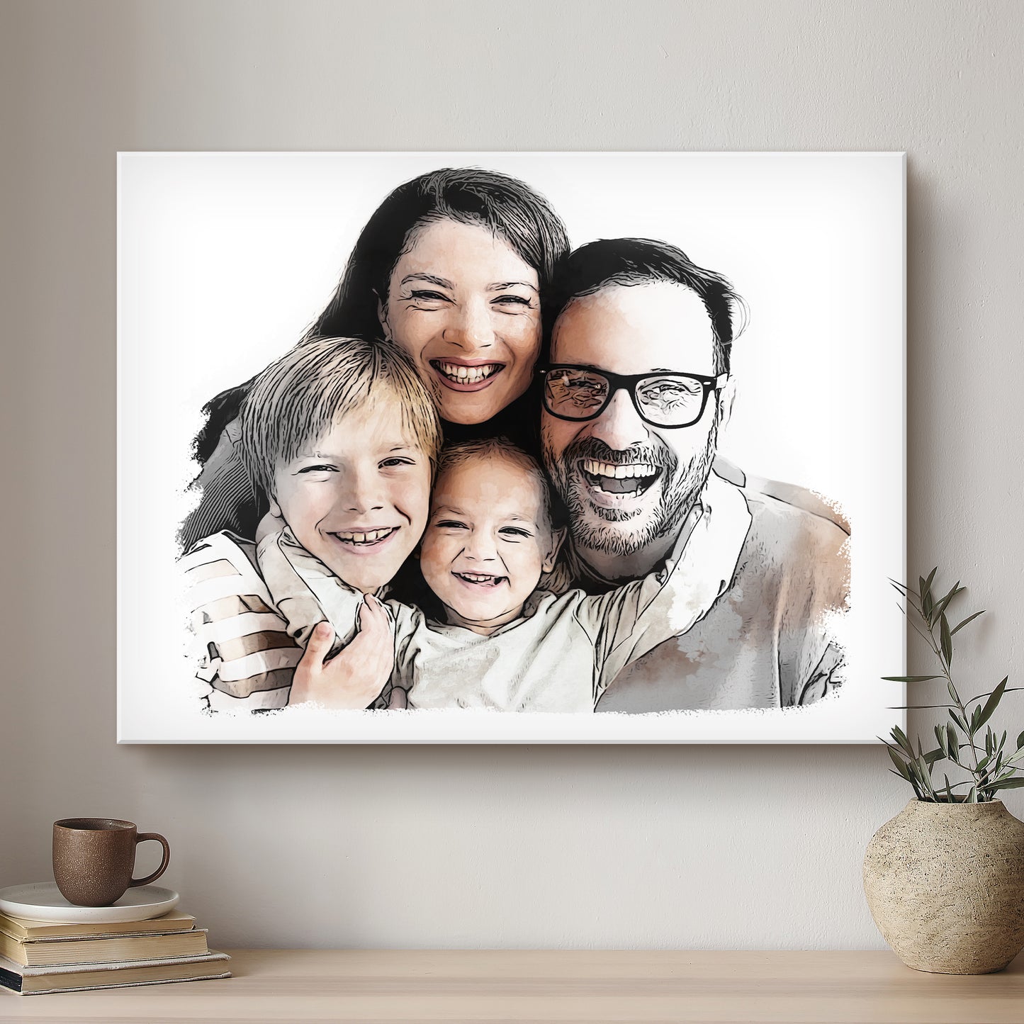 Family Ink Line Artistic Design Custom Portrait | Stretched Canvas