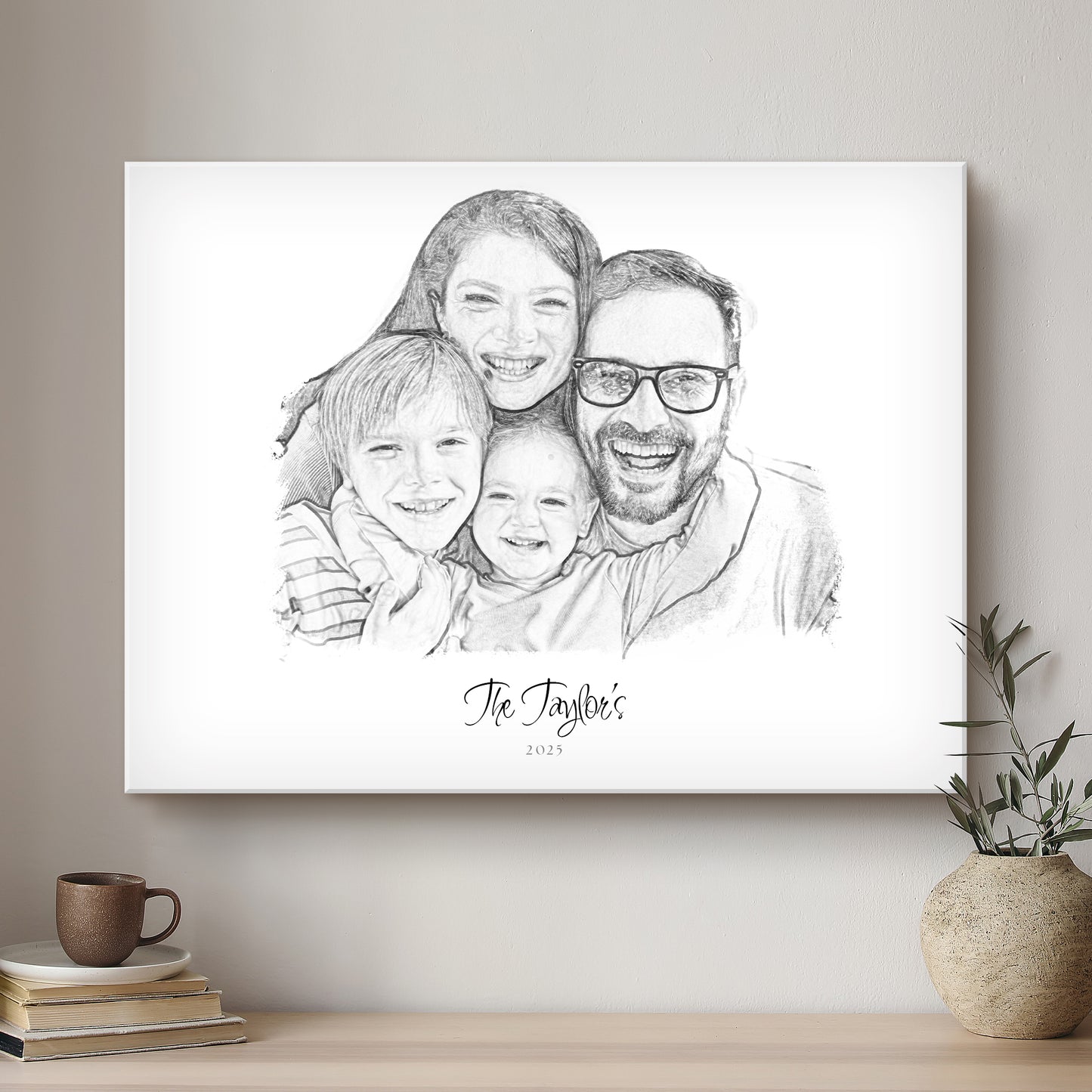 Family Black & White Artistic Design Custom Portrait | Stretched Canvas