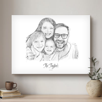 Family Black & White Artistic Design Custom Portrait | Stretched Canvas