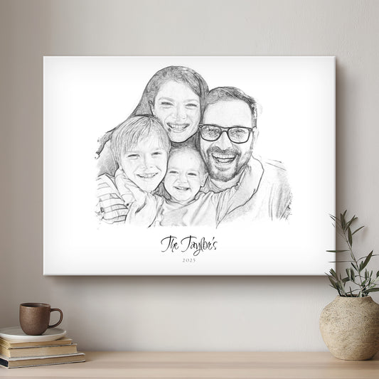 Family Black & White Artistic Design Custom Portrait | Stretched Canvas