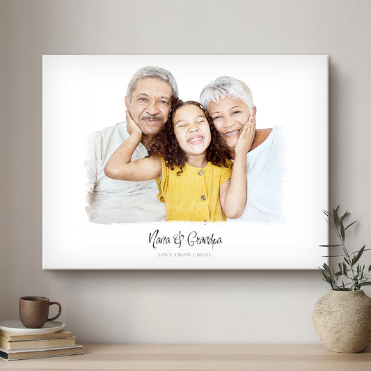 Grandparent Soft Watercolour Custom Portrait | Stretched Canvas