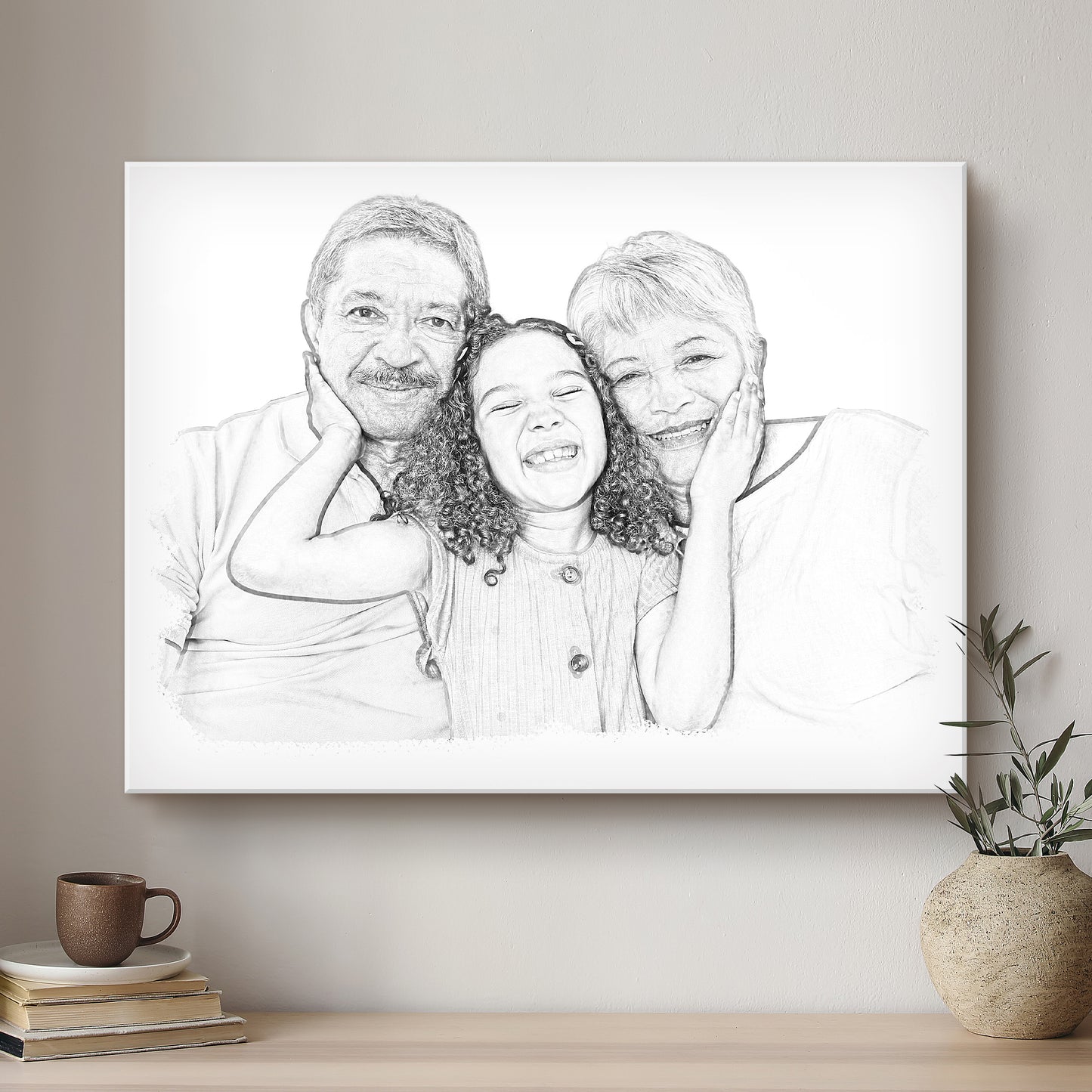 Grandparent Black & White Artistic Design Custom Portrait | Stretched Canvas
