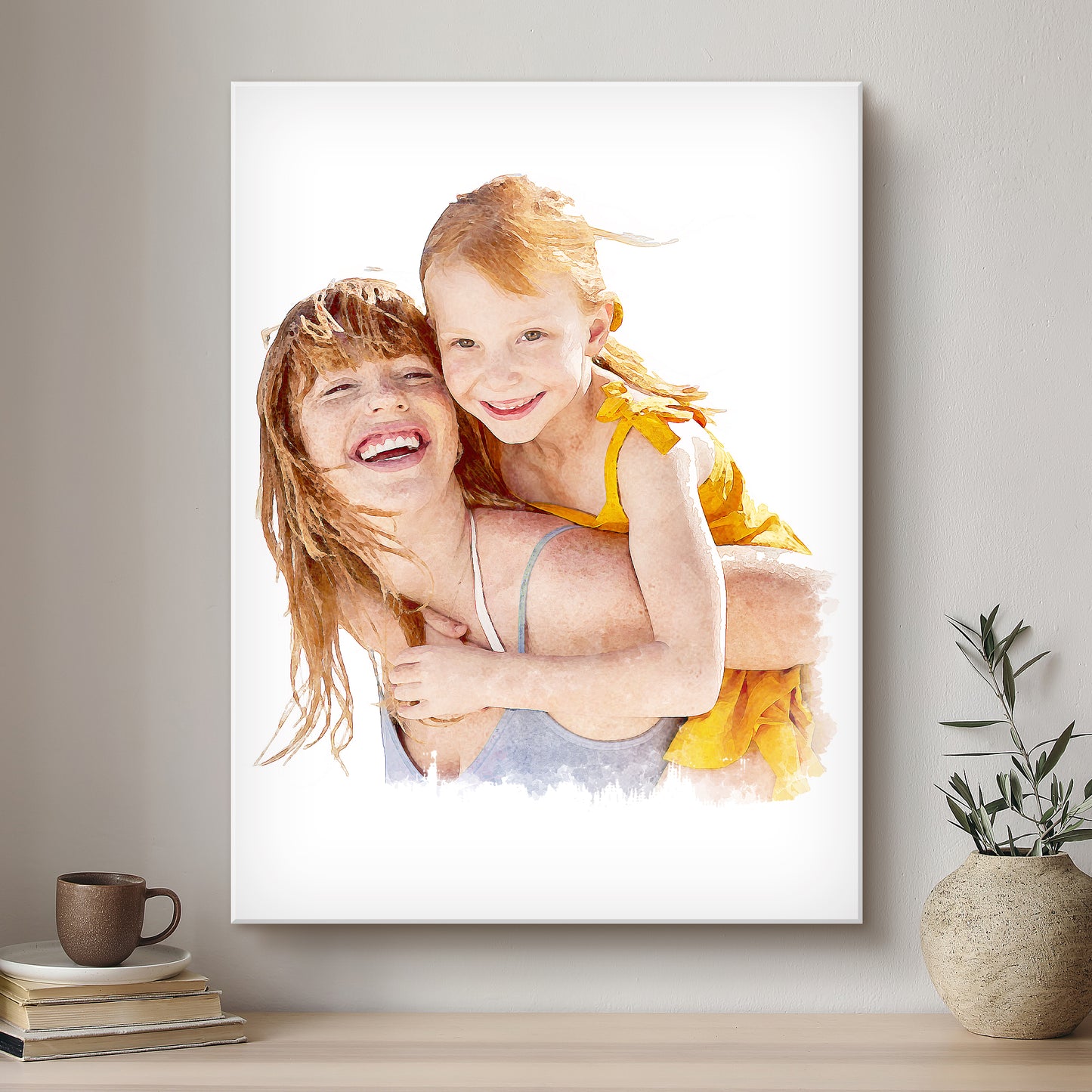 Mummy & Me Soft Watercolour Custom Portrait | Stretched Canvas