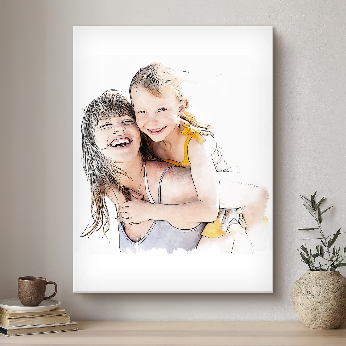 Mummy & Me Ink Line Artistic Design Custom Portrait | Stretched Canvas