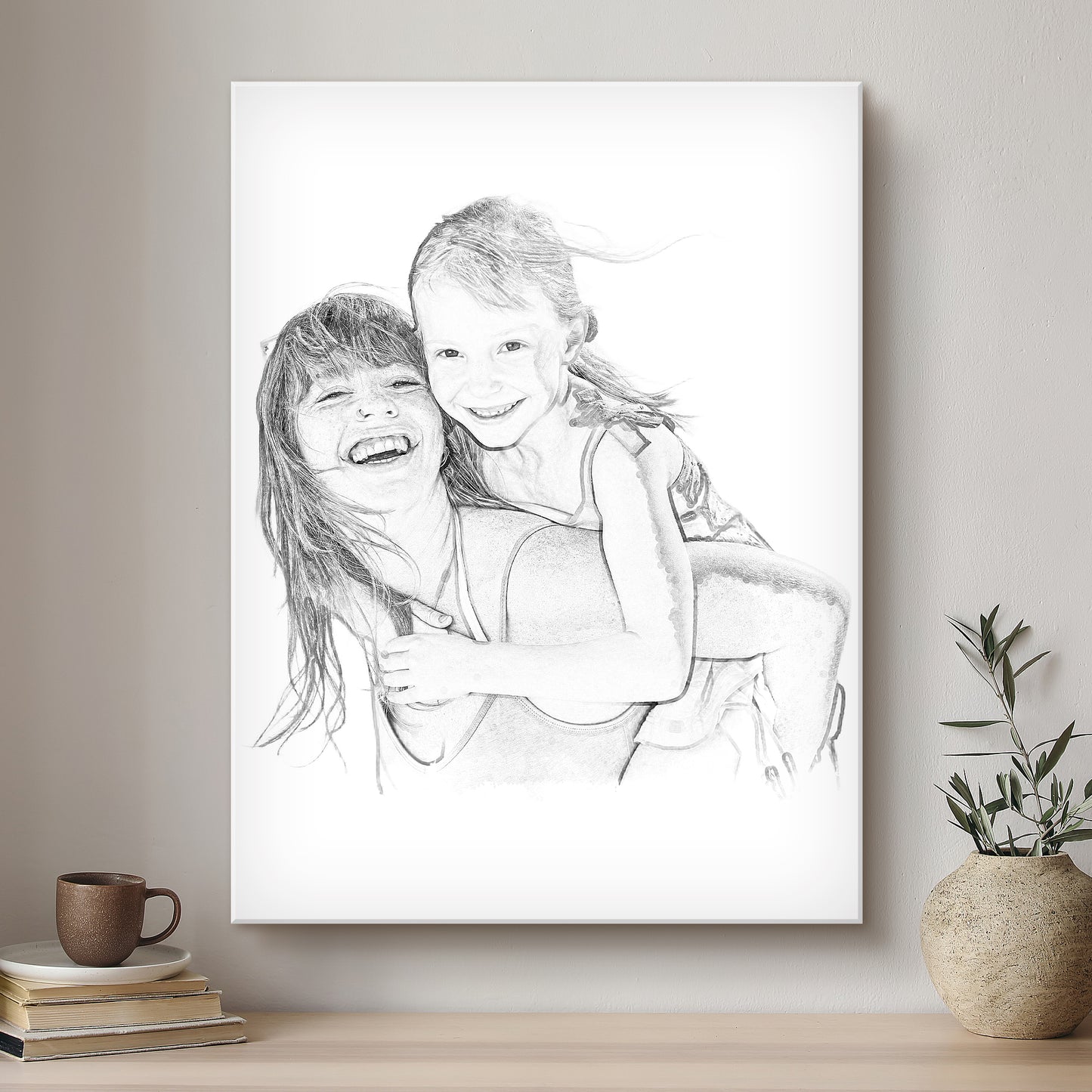 Mummy & Me Black & White Artistic Design Custom Portrait | Stretched Canvas