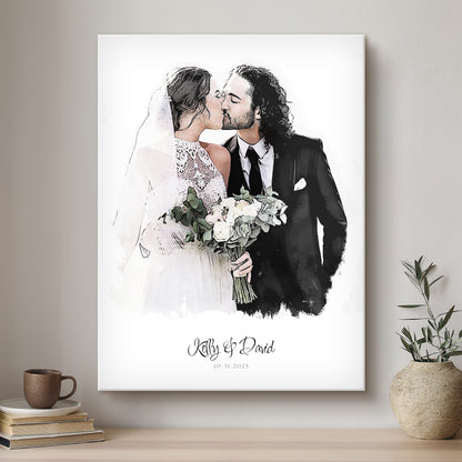 Wedding Ink Line Artistic Design Custom Portrait | Stretched Canvas