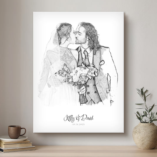Wedding Black & White Artistic Design Custom Portrait | Stretched Canvas