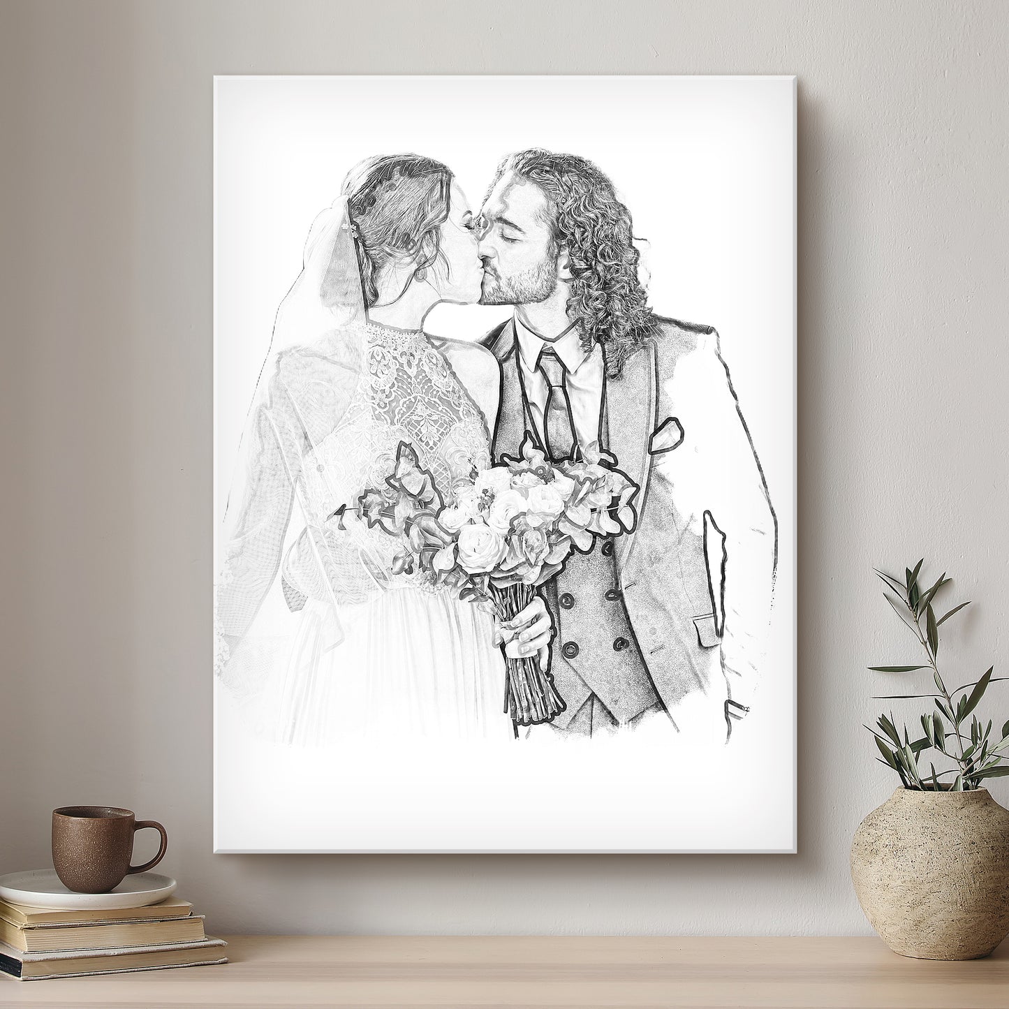 Wedding Black & White Artistic Design Custom Portrait | Stretched Canvas