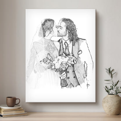 Wedding Black & White Artistic Design Custom Portrait | Stretched Canvas