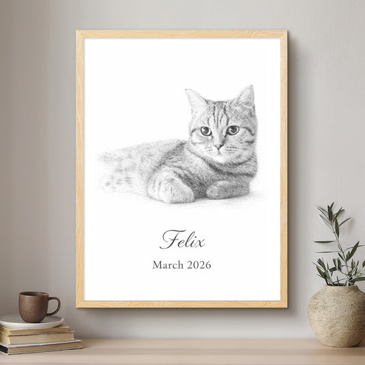 Cat Black & White Artistic Design Custom Portrait | Framed Art Print