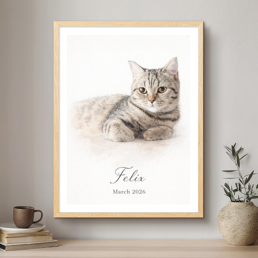 Framed print of a cat named Felix with a neutral background