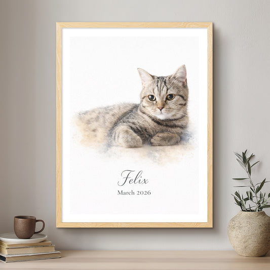 Cat Watercolour Custom Portrait | Framed Art Print