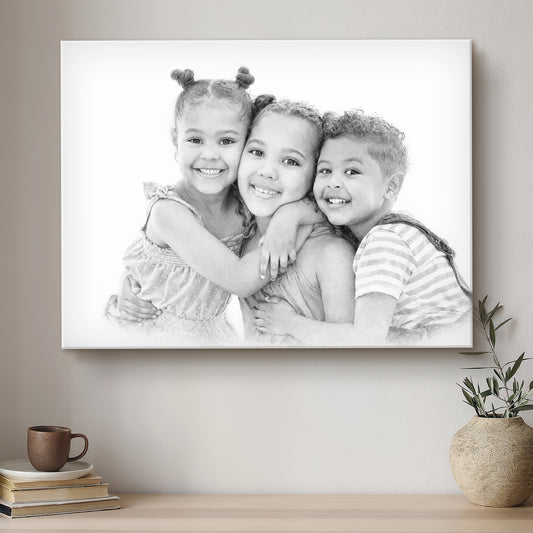 Children Black & White Artistic Design Custom Portrait | Stretched Canvas