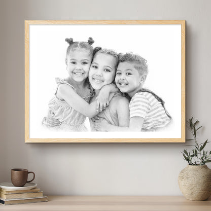 Children & Me Black & White Artistic Design Custom Portrait | Framed Art Print