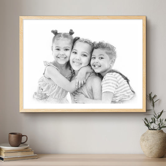 Children & Me Black & White Artistic Design Custom Portrait | Framed Art Print