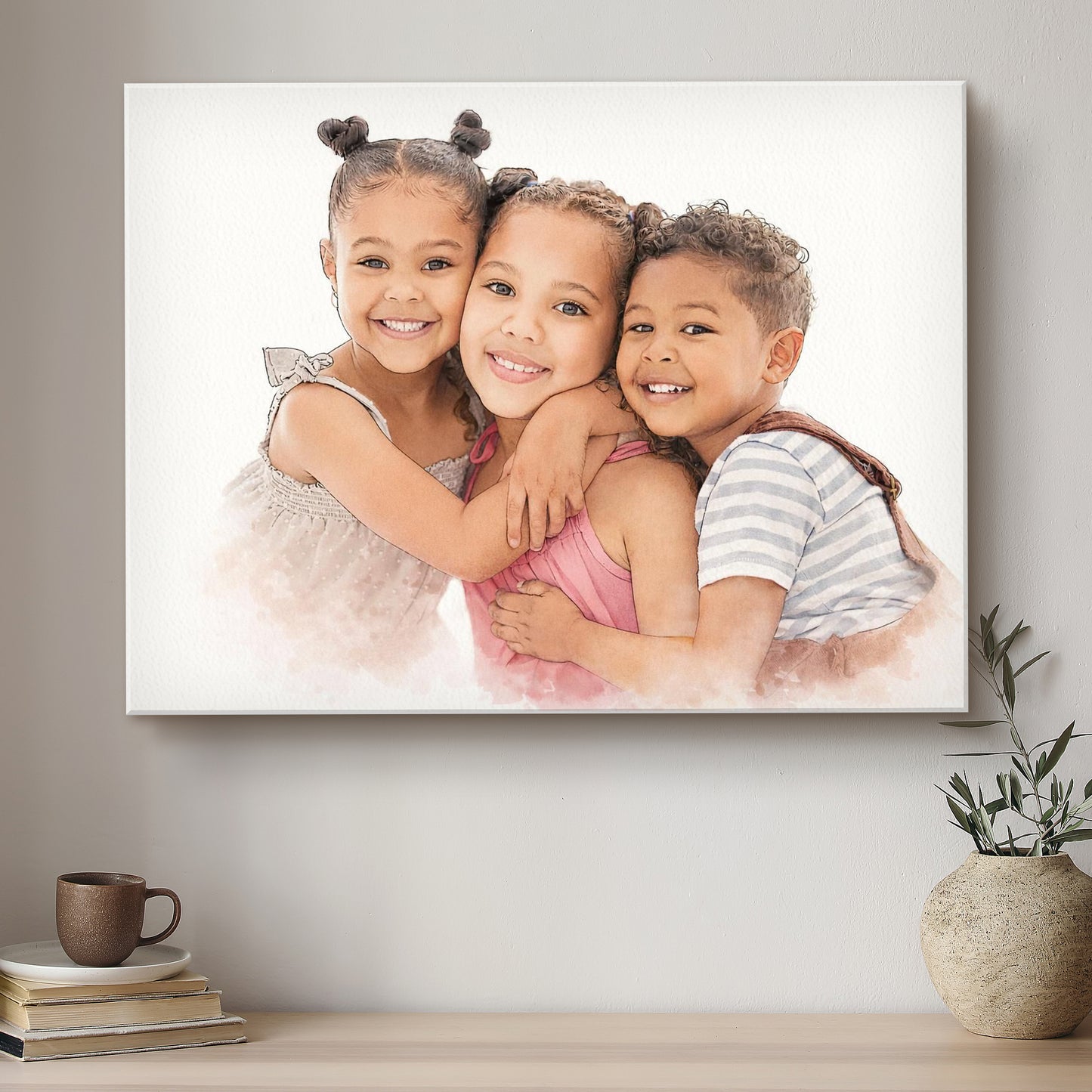 Children Ink Line Artistic Design Custom Portrait | Stretched Canvas