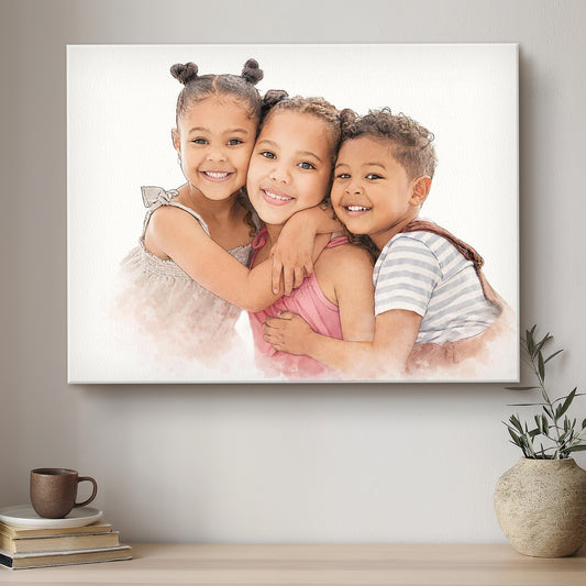 Children Ink Line Artistic Design Custom Portrait | Stretched Canvas