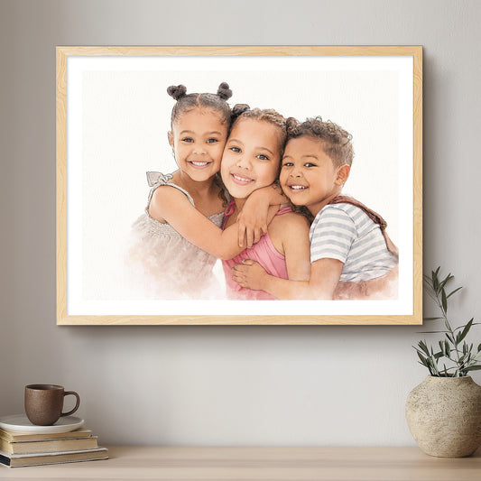 Children Ink Line Artistic Design Custom Portrait | Framed Art Print