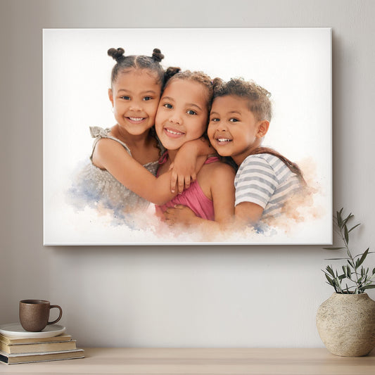 Children Soft Watercolour Custom Portrait | Stretched Canvas