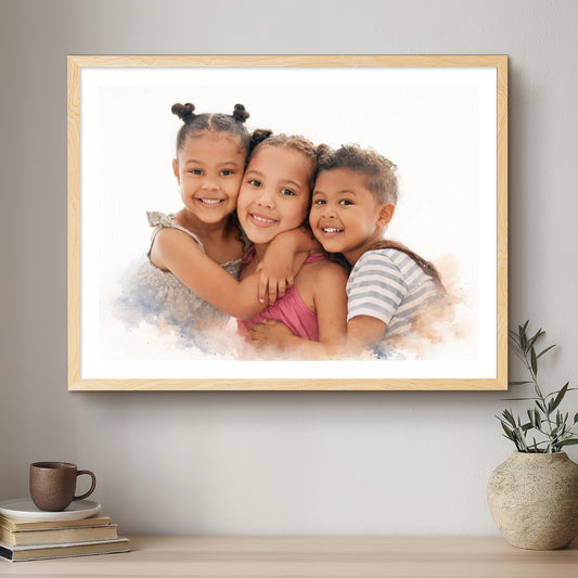 Children Soft Watercolour Custom Portrait | Framed Art Print