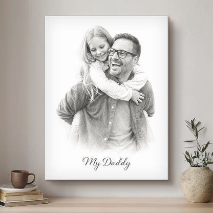 Daddy & Me Black & White Artistic Design Custom Portrait | Stretched Canvas