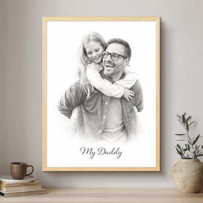Daddy & Me Black & White Artistic Design Custom Portrait | Framed Art Print