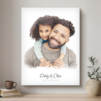 Daddy & Me Soft Watercolour Custom Portrait | Stretched Canvas