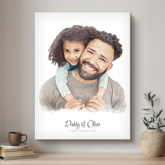 Daddy & Me Soft Watercolour Custom Portrait | Stretched Canvas