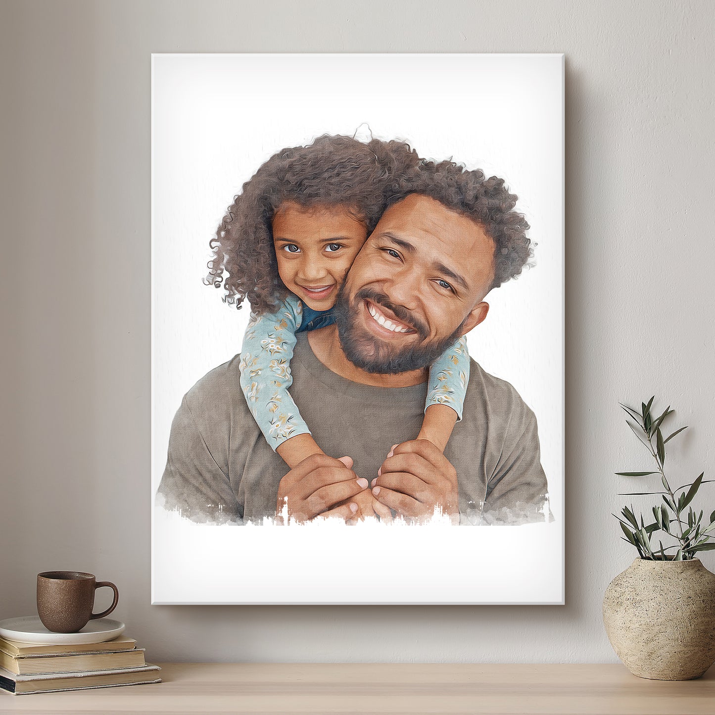 Daddy & Me Modern Art Artistic Design Custom Portrait | Stretched Canvas