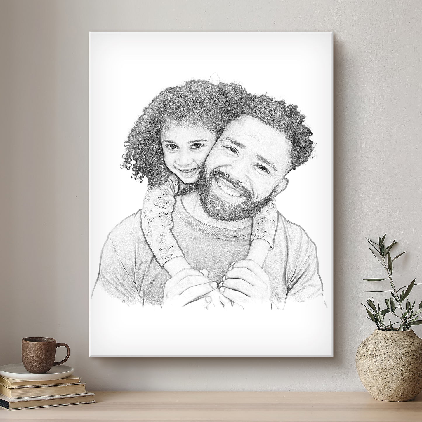 Daddy & Me Black & White Artistic Design Custom Portrait | Stretched Canvas