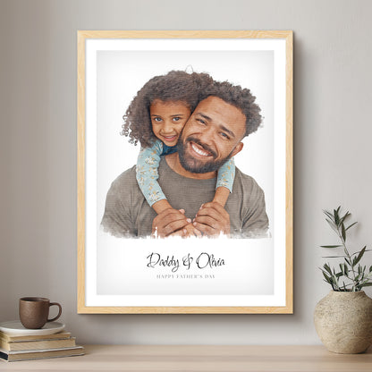 Daddy & Me Modern Art Artistic Design Custom Portrait | Framed Art Print