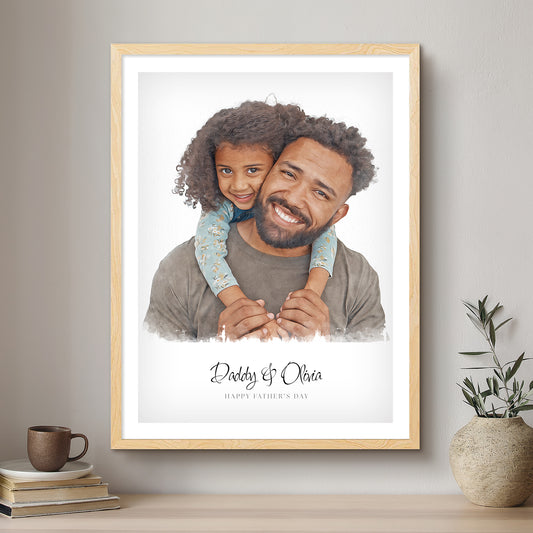 Daddy & Me Modern Art Artistic Design Custom Portrait | Framed Art Print