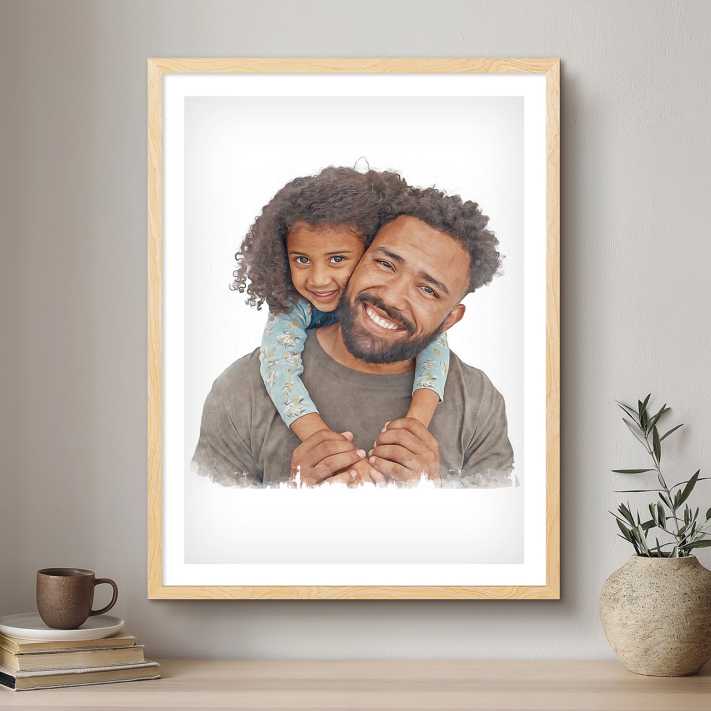 Daddy & Me Modern Art Artistic Design Custom Portrait | Framed Art Print