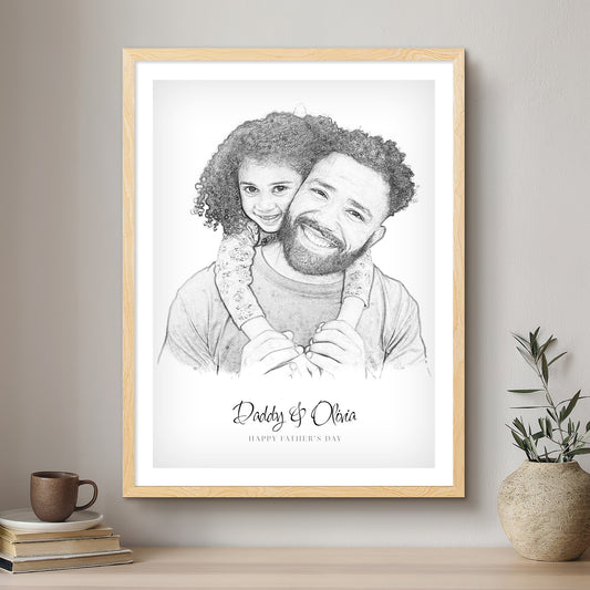 Daddy & Me Black & White Artistic Design Custom Portrait | Framed Art Print