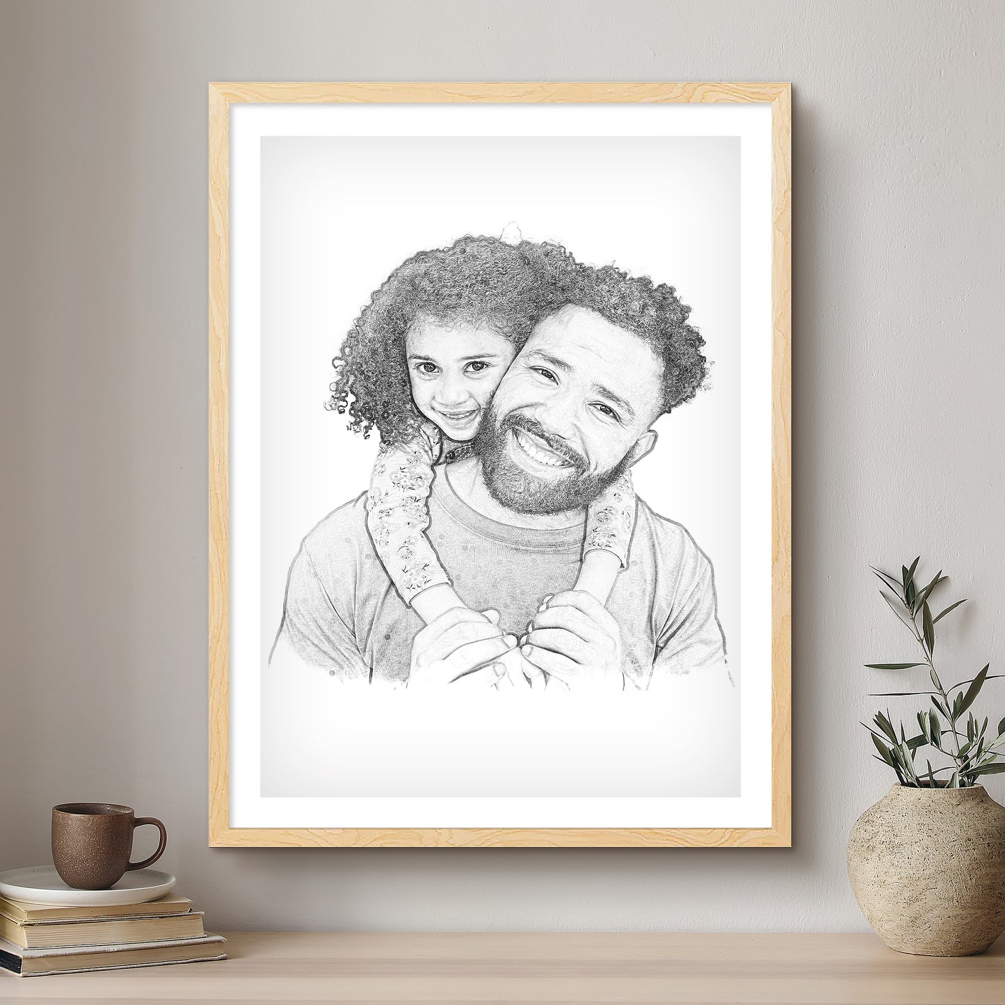 Daddy & Me Black & White Artistic Design Custom Portrait | Framed Art Print