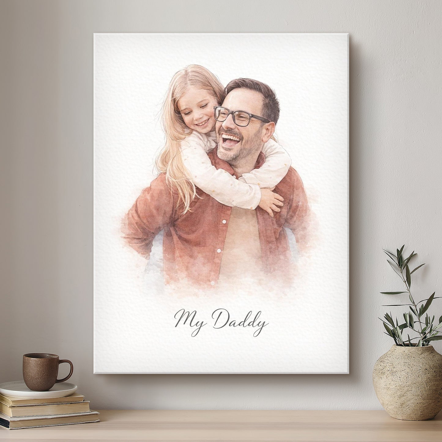 Daddy & Me Ink Line Artistic Design Custom Portrait | Stretched Canvas