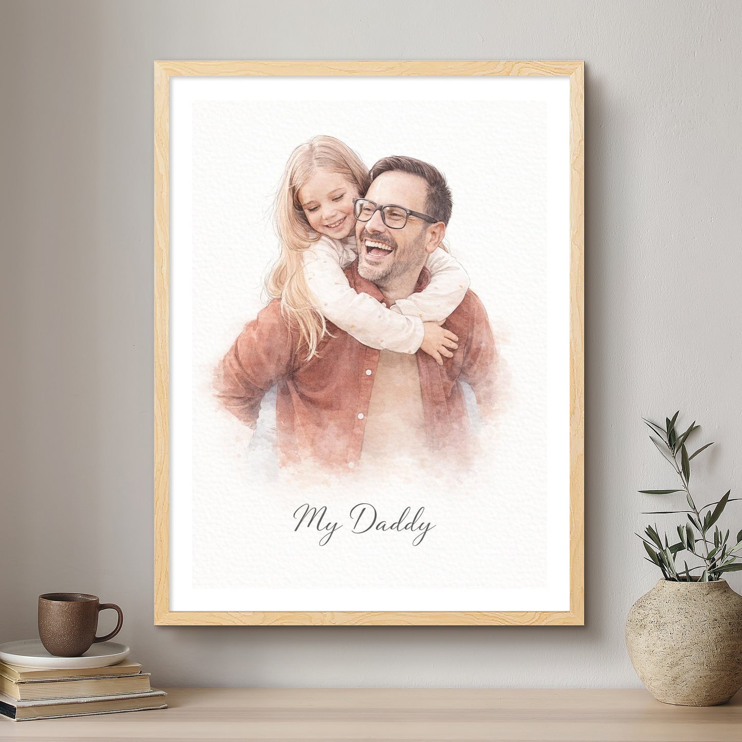 Daddy & Me Ink Line Artistic Design Custom Portrait | Framed Art Print
