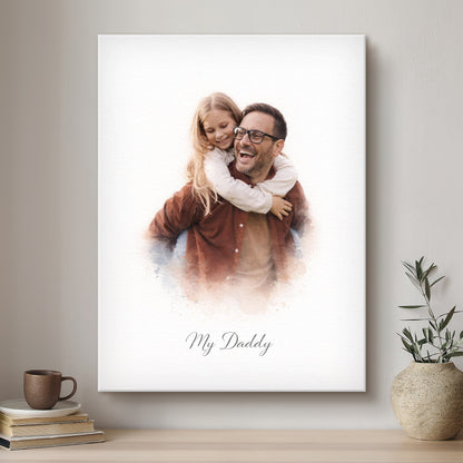 Daddy & Me Soft Watercolour Custom Portrait | Stretched Canvas