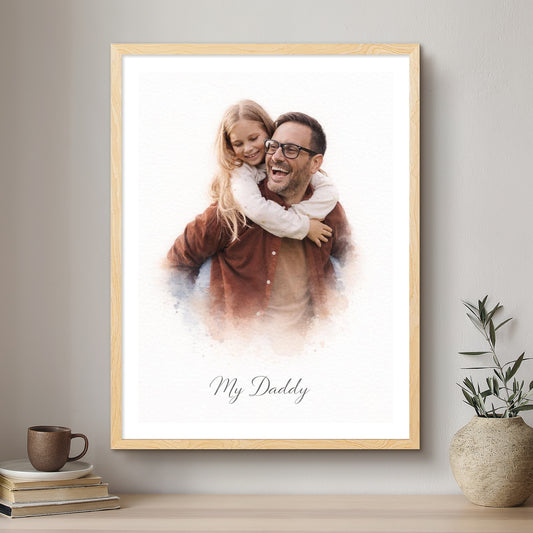 Daddy & Me Soft Watercolour Custom Portrait | Framed Art Print