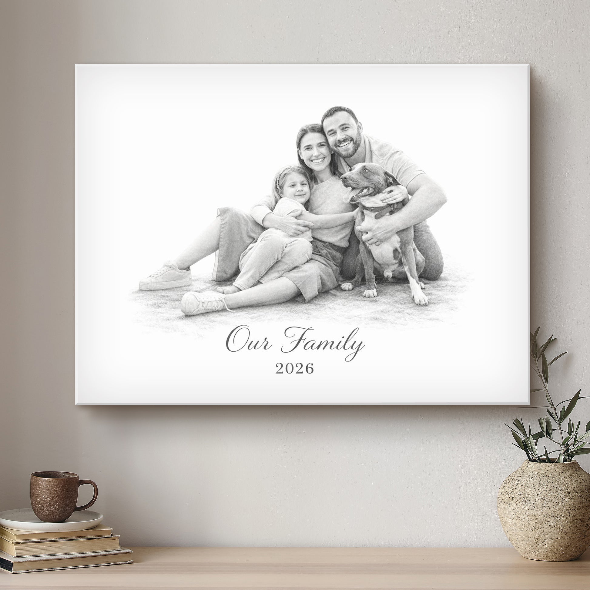 Family canvas black and white on wall